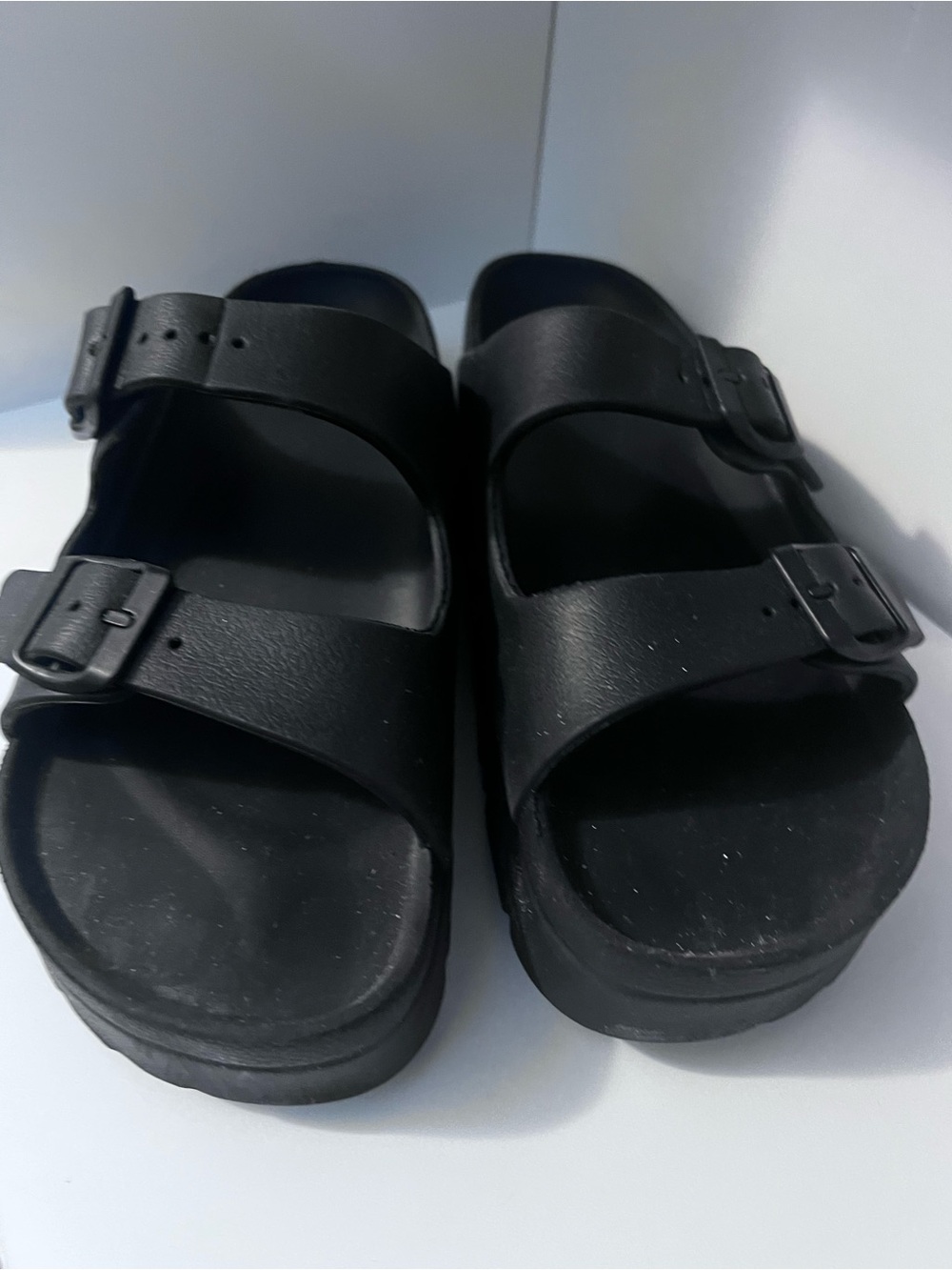 MIA Black Double Strap Slide Sandals
